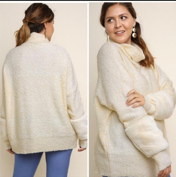 Umgee Cozy Turtleneck Sweater With Faux Fur Cuffs - Picture 4 of 5
